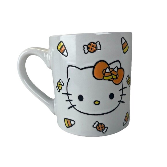 Hello Kitty Candy Corn Wax Resist Ceramic Pottery Mug | Holds 14 Ounces - Picture 3 of 9